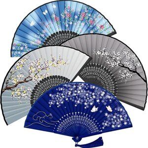 4 Chinese Folding Fan Handheld Fans for your purse Keep Cool anywhere